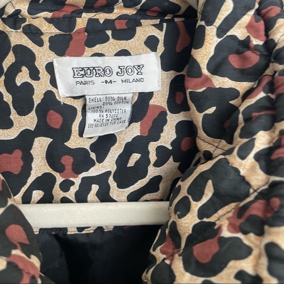 Euro Joy Zip Up Silk Blend Button Up Animal Print Jacket Collar Drawstring Med - Picture 4 of 14